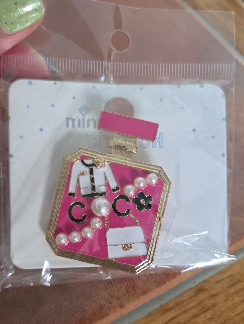 Pink Brooch with Faux Pearl Accents